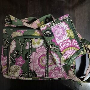 Vera Bradley Olivia Floral Shoulder Bag and Wallet in Green and Pink